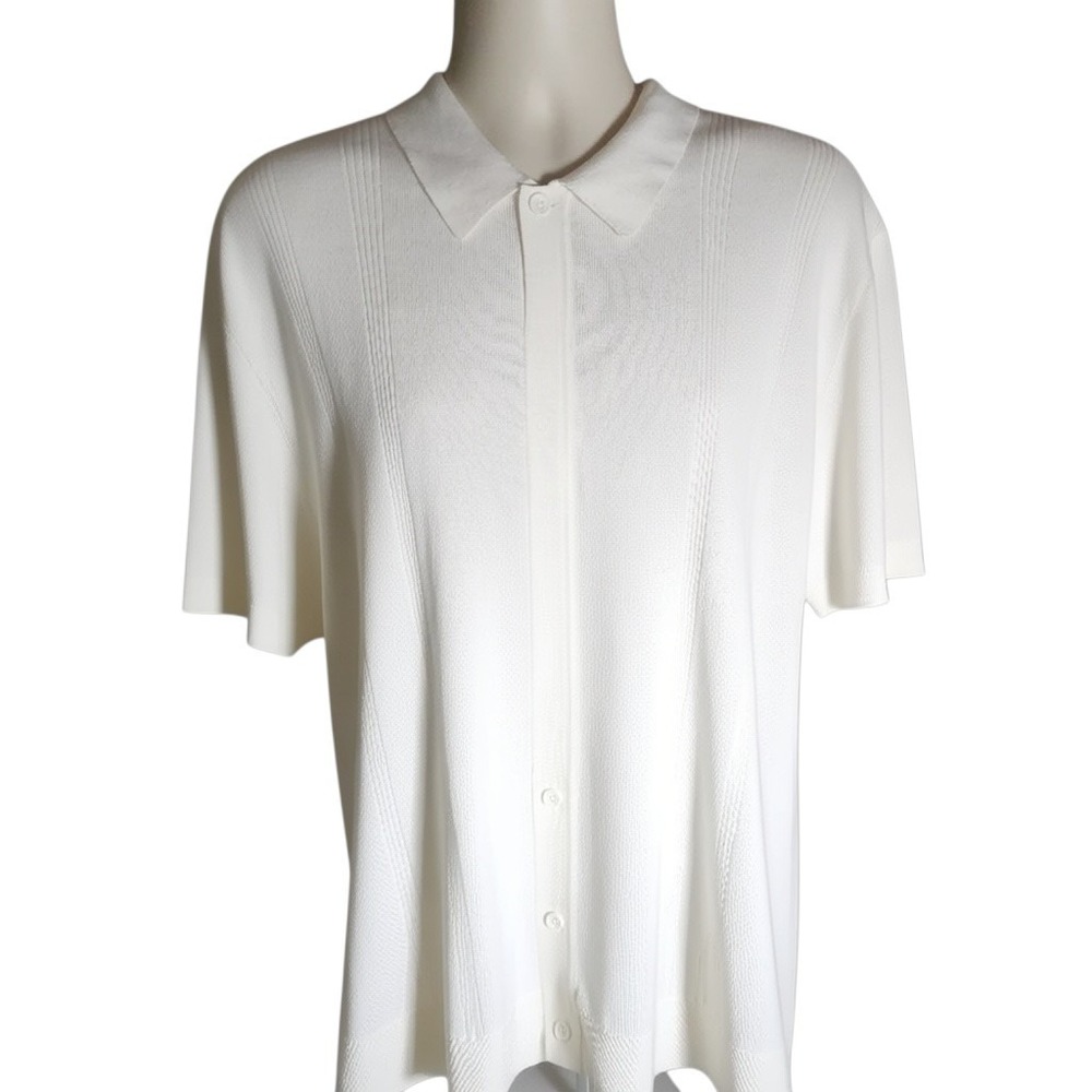 DKNY Men's Polo Sweater XXL Cream Ivory Knit Button Pullover Short Sleeve NWT